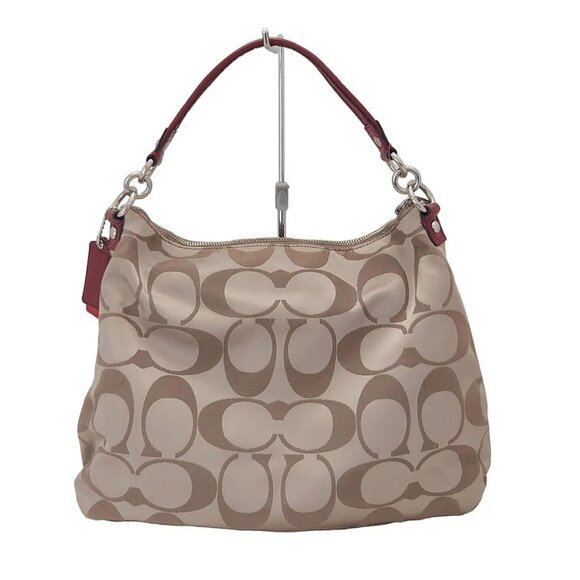 Auth COACH Daisy Poppy Signature Hobo F20064 Khaki Red Jacquard Patent Leather - Picture 3 of 12